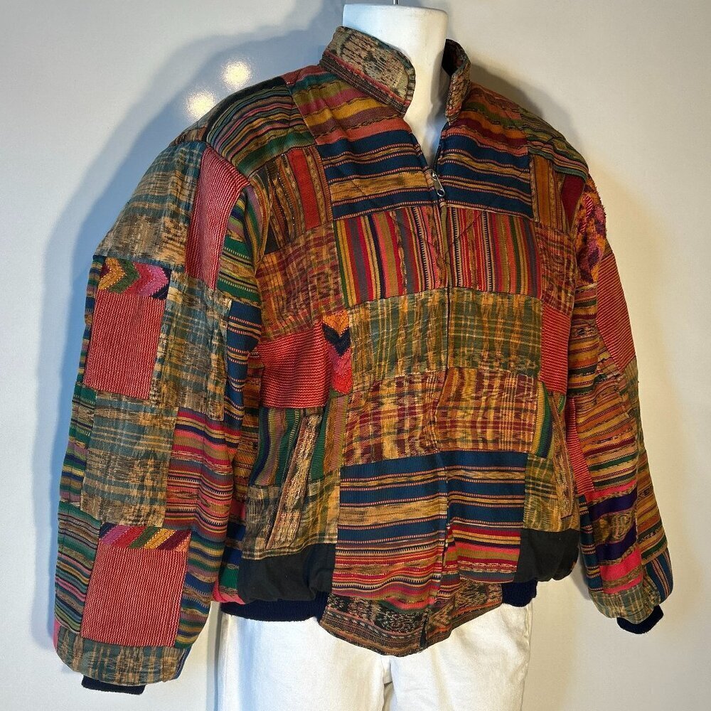 Patchwork Vintage 80's Bomber Jacket Warm Unique … - image 3